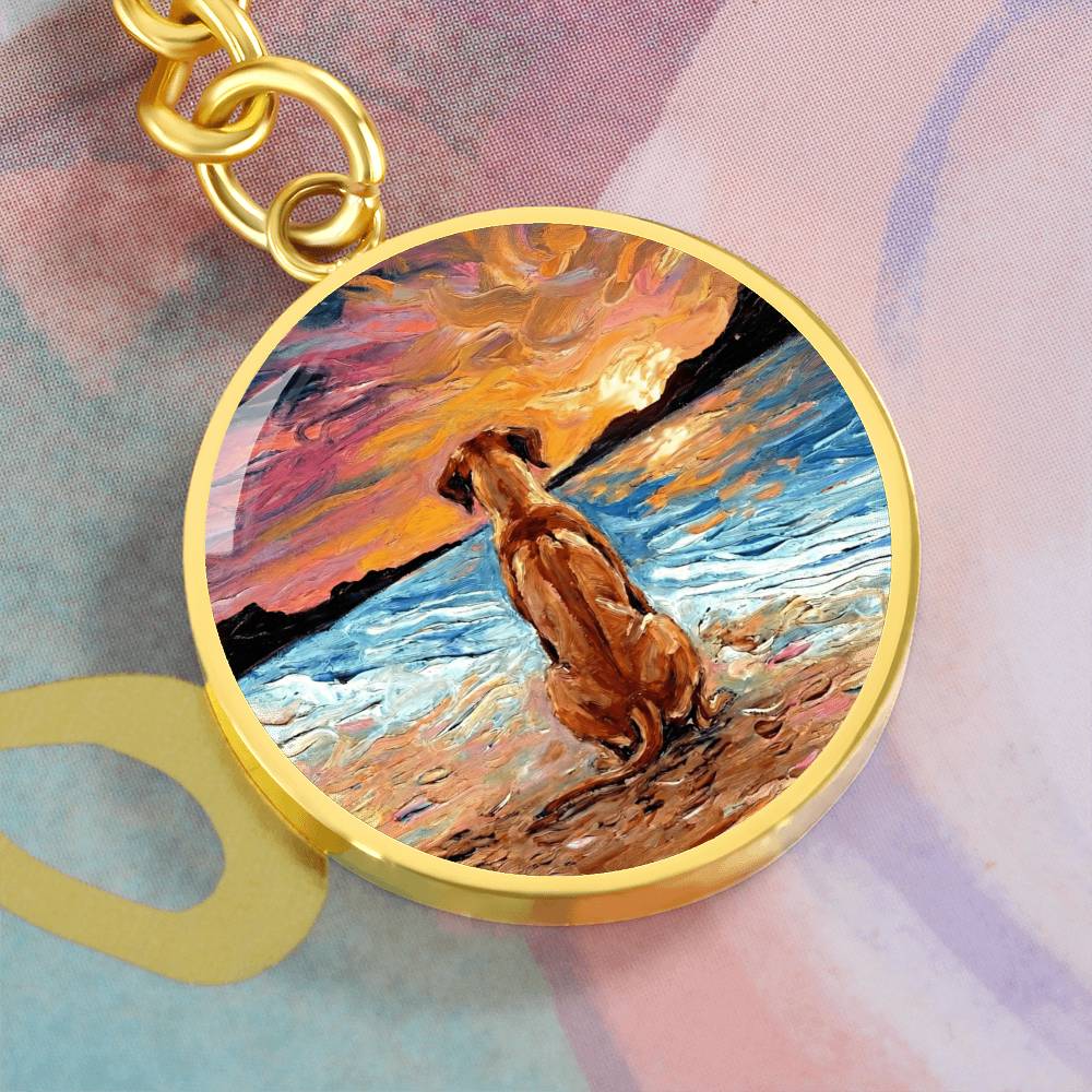 Beach Night - Rhodesian Ridgeback Round Keychain