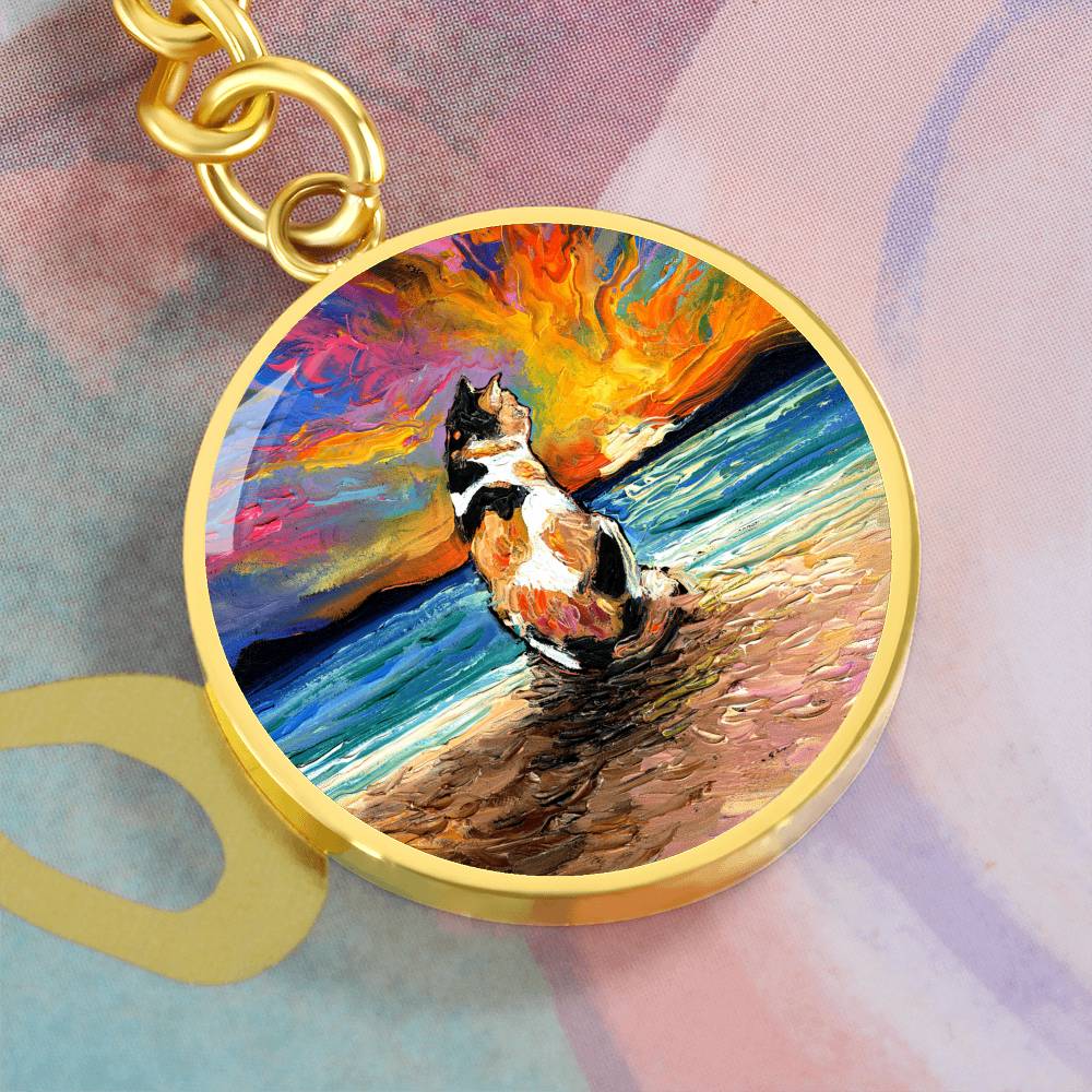 Beach Days - Calico Cat Round Keychain