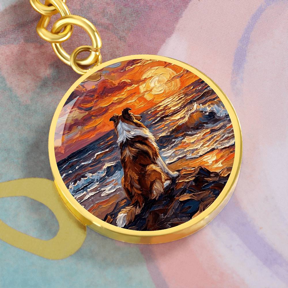 Beach Night - Collie Round Keychain