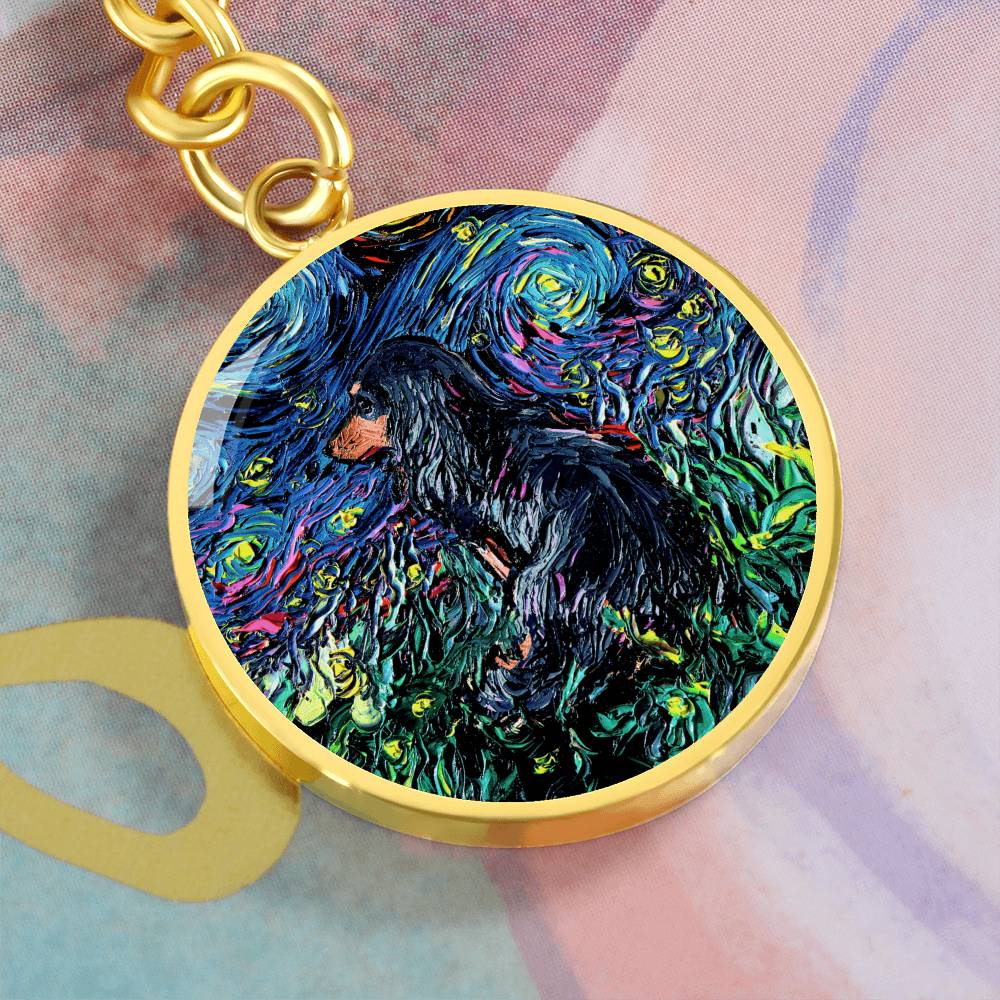 Black and Tan Long Hair Dachshund Round Keychain