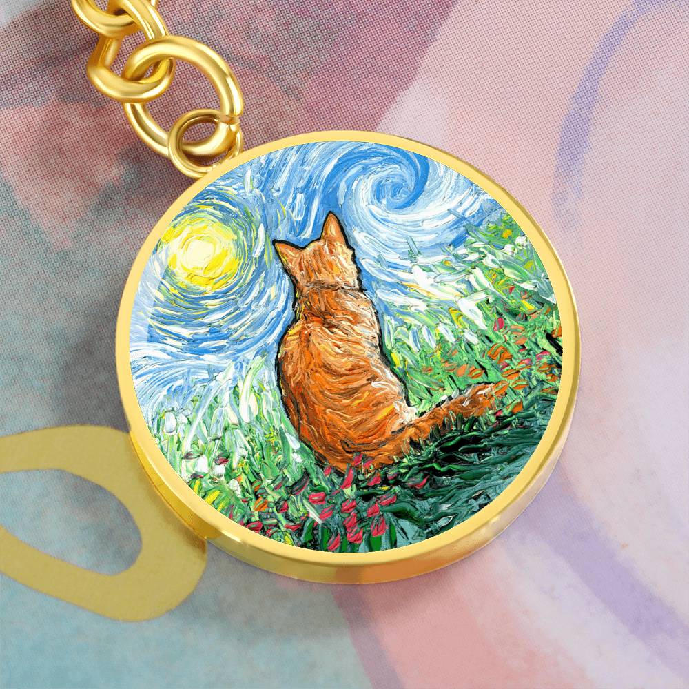 Orange Tabby Cat Spring Round Keychain