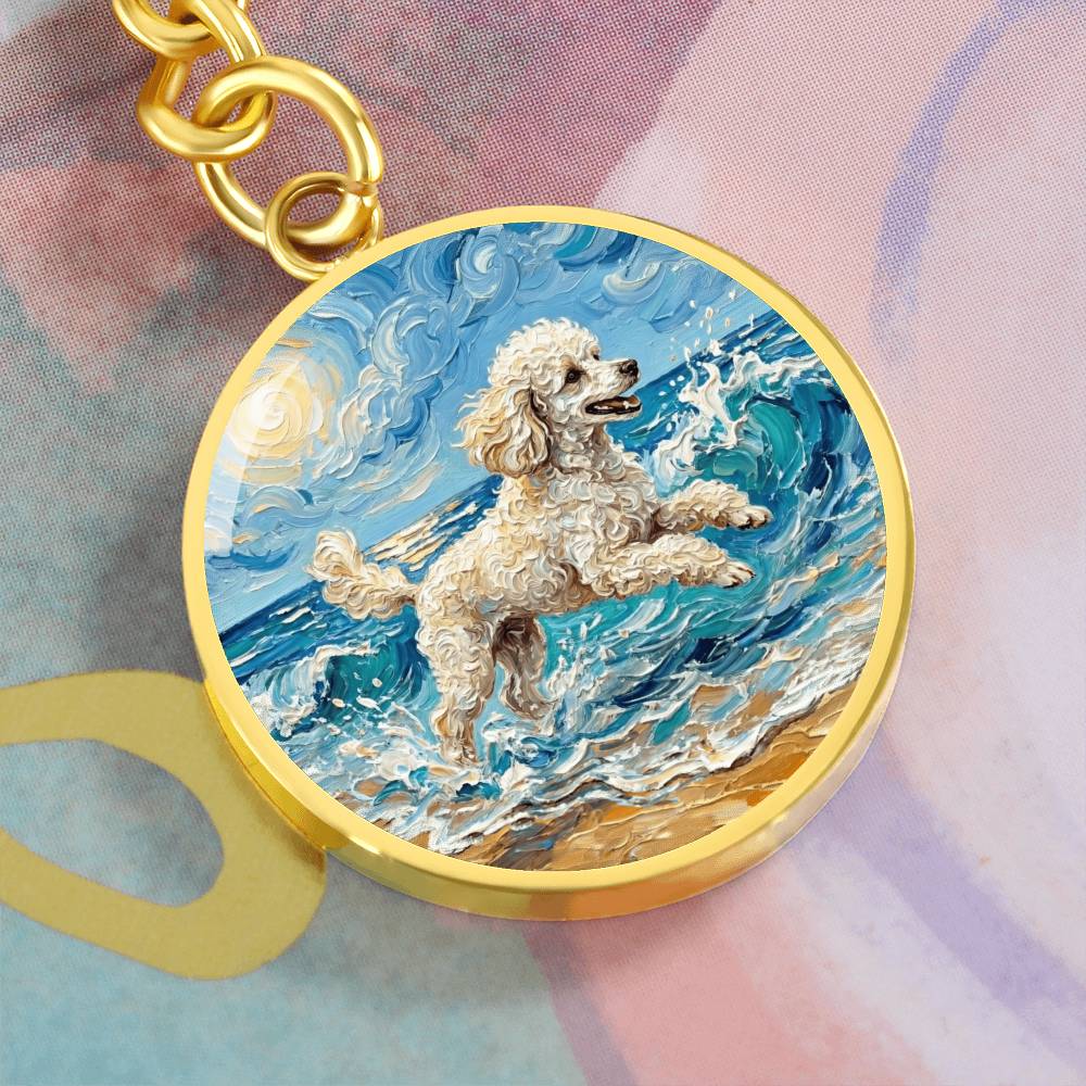 Beach Day - White Toy Poodle Round Keychain