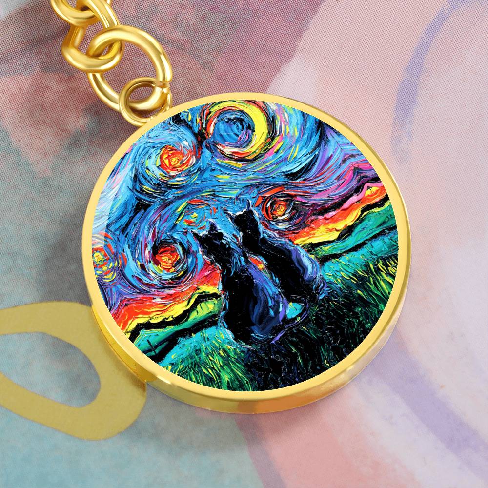 van Gogh's Cats Starry Night Round Keychain