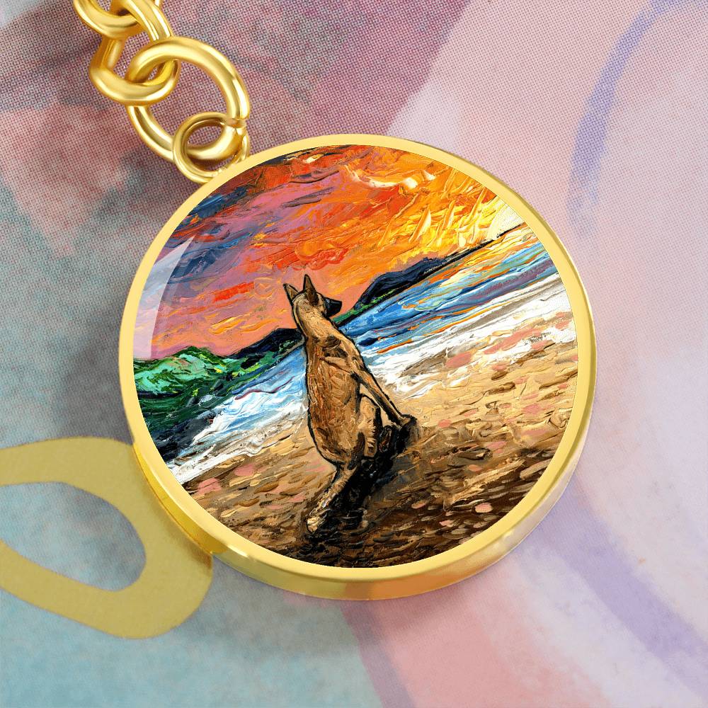 Beach Days - Belgian Malinois Round Keychain