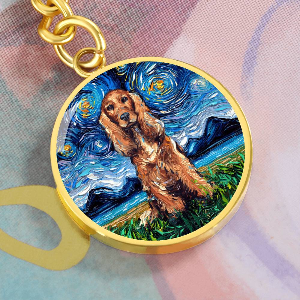 Red Cocker Spaniel Starry Night Round Keychain