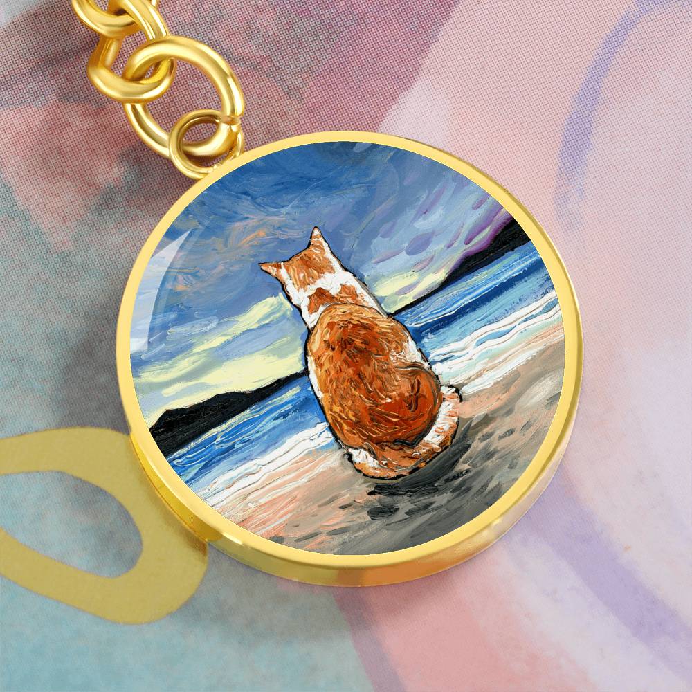 Beach Days - Orange and White Tabby Round Keychain