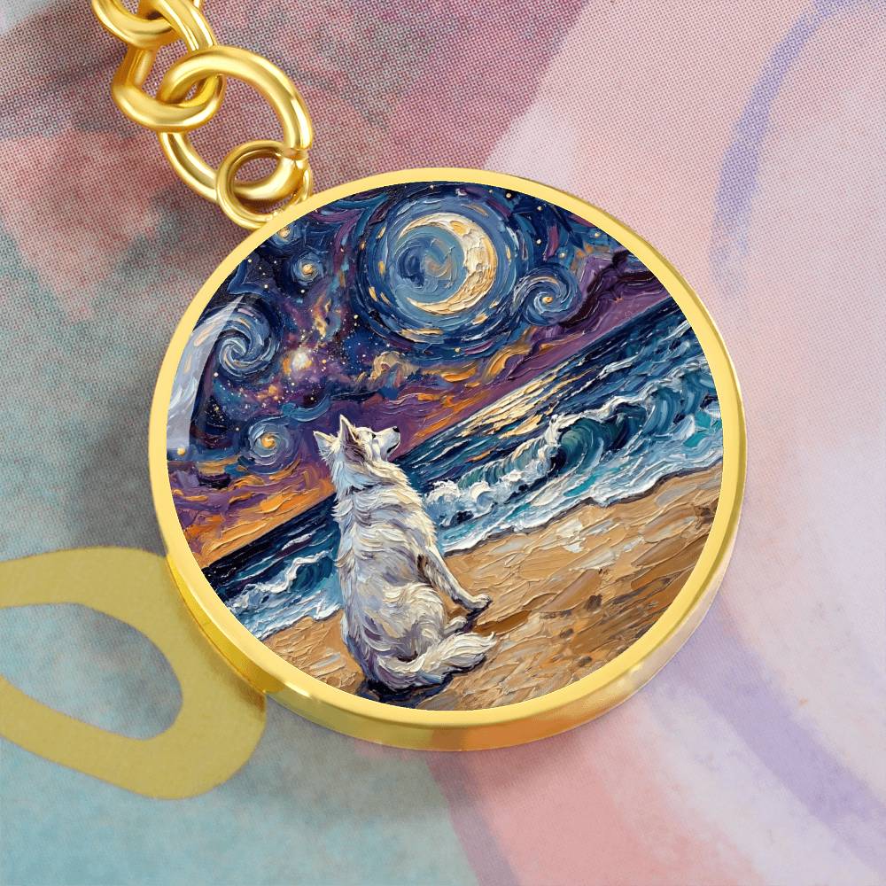 Beach Night - Isabella Husky Round Keychain