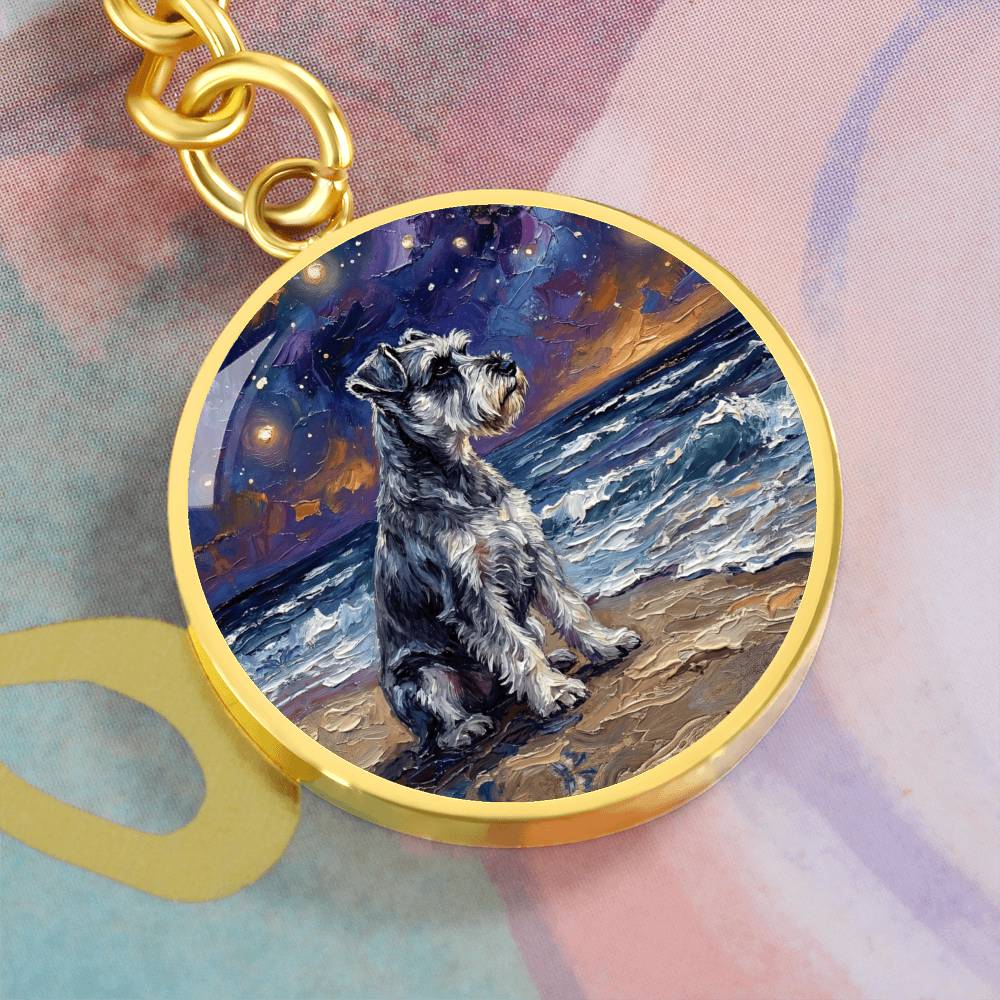 Beach Night - Schnauzer Round Keychain