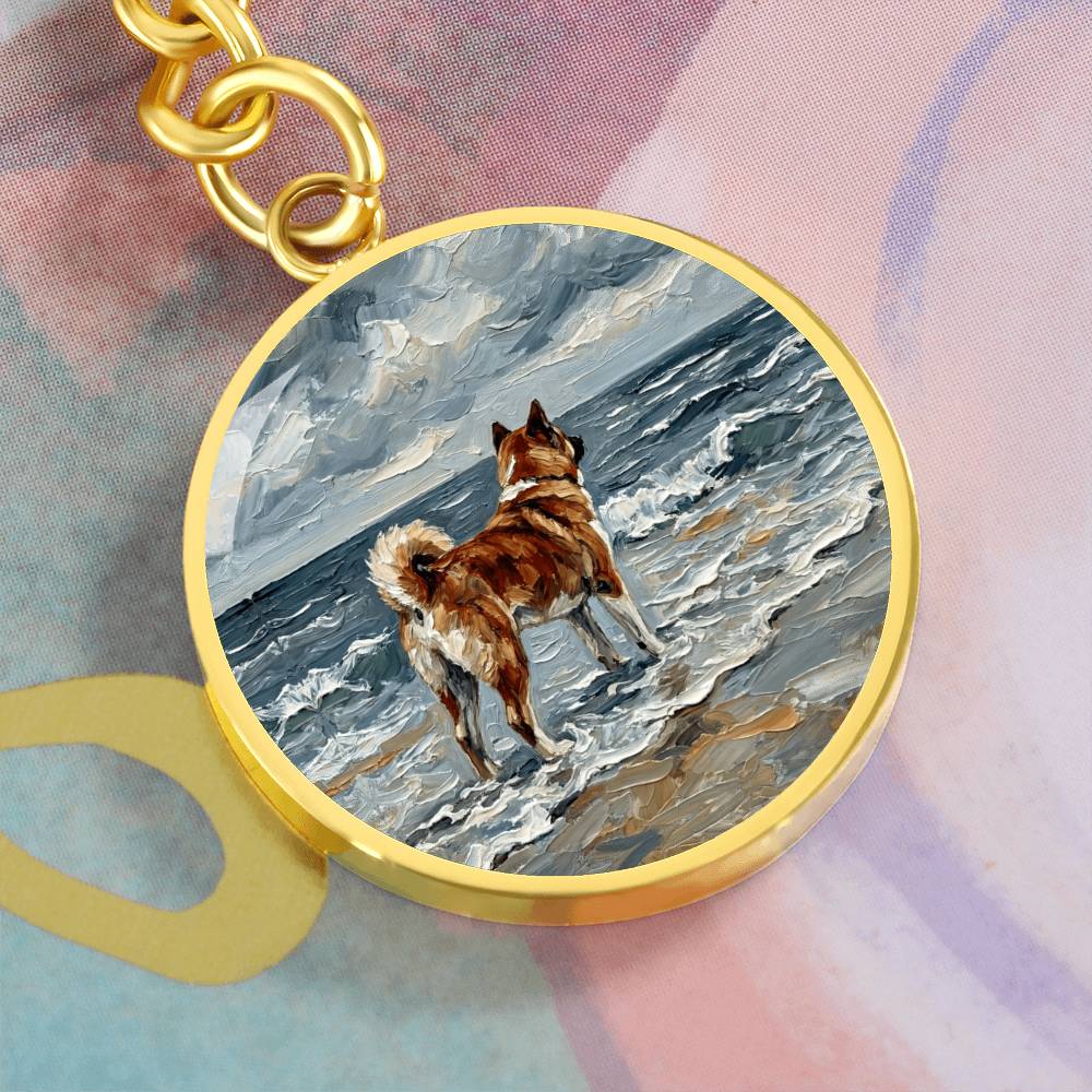 Beach Day - Akita Round Keychain