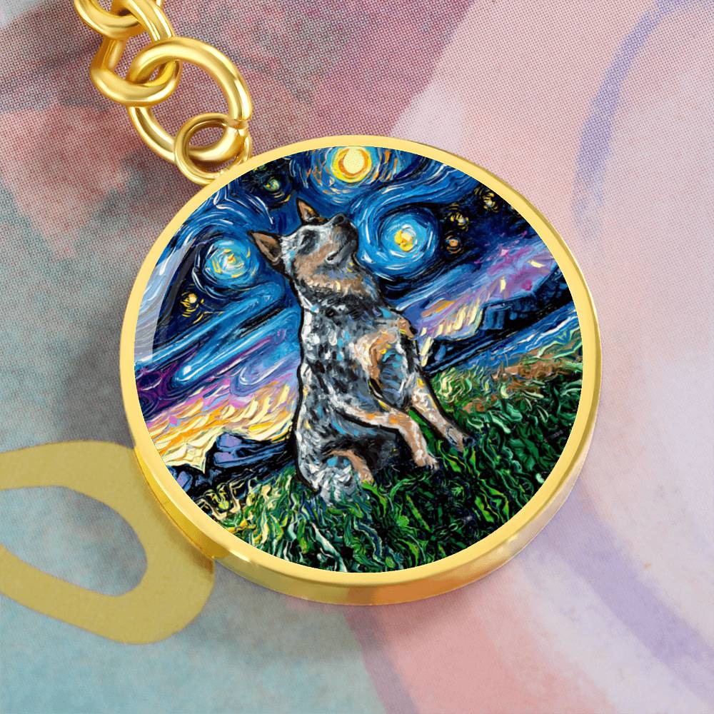 Blue Heeler Starry Night Round Keychain