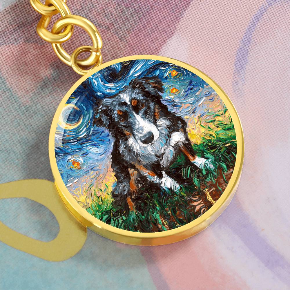 Australian Shepherd Starry Night Round Keychain