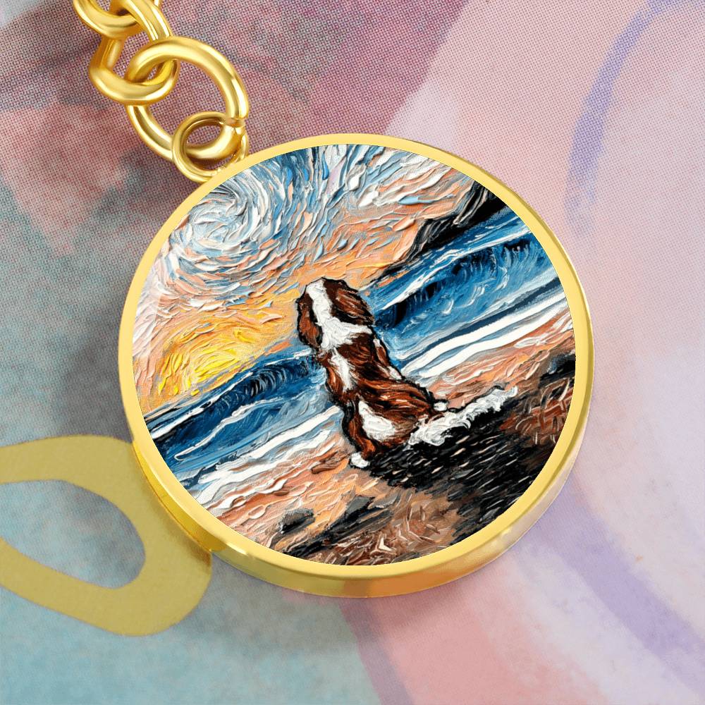 Beach Days - Blenheim Spaniel Round Keychain