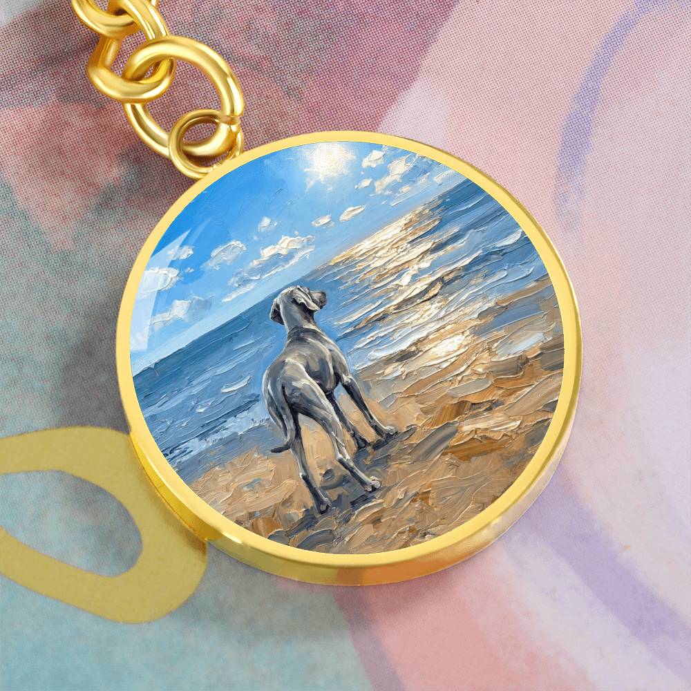 Beach Day - Weimaraner Round Keychain
