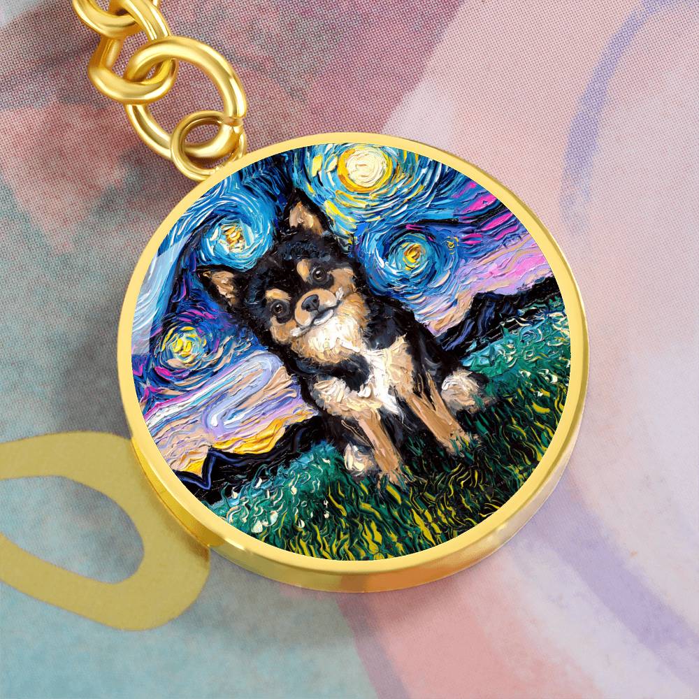 Black and Tan Chihuahua Starry Night Round Keychain