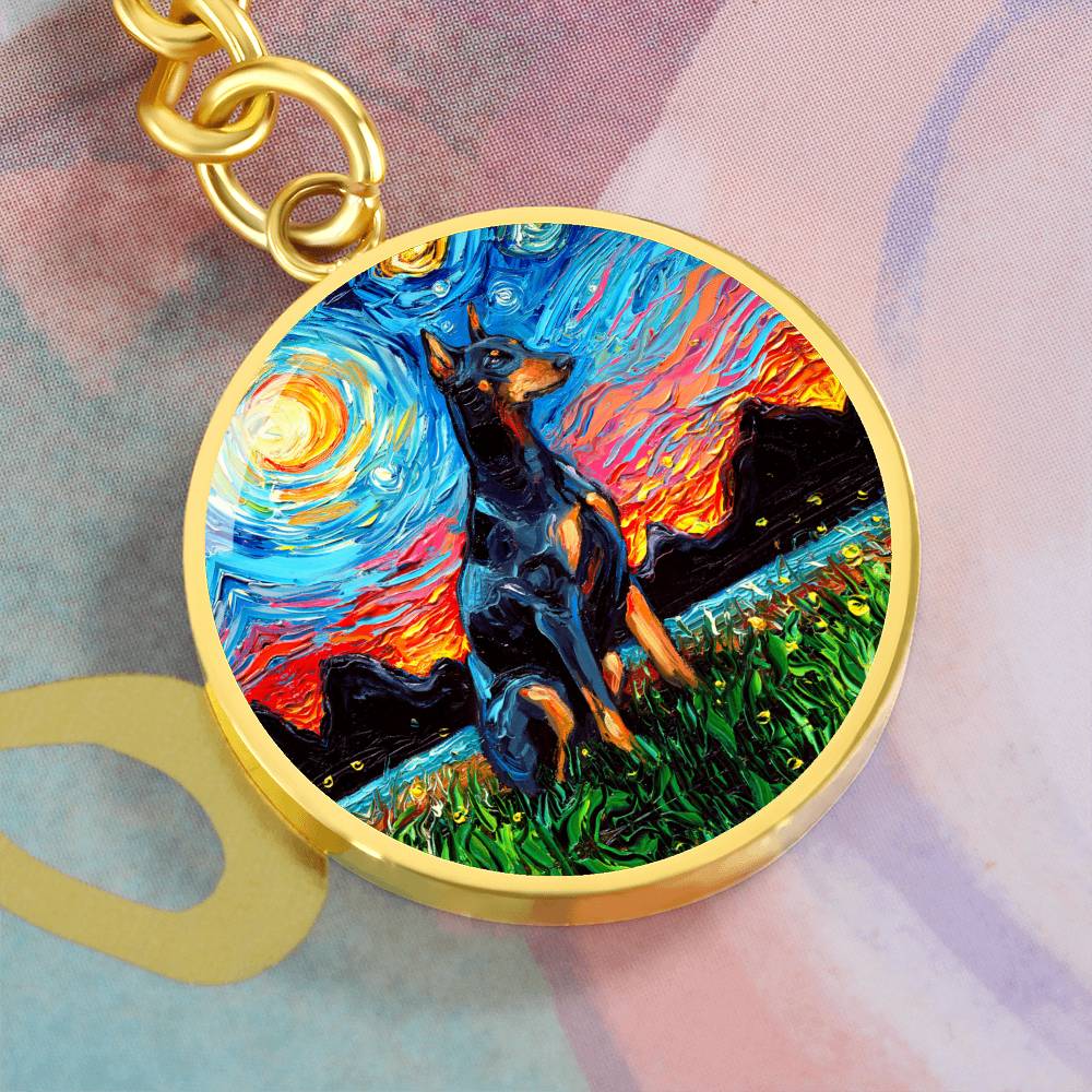 Doberman Pinscher Starry Night Round Keychain