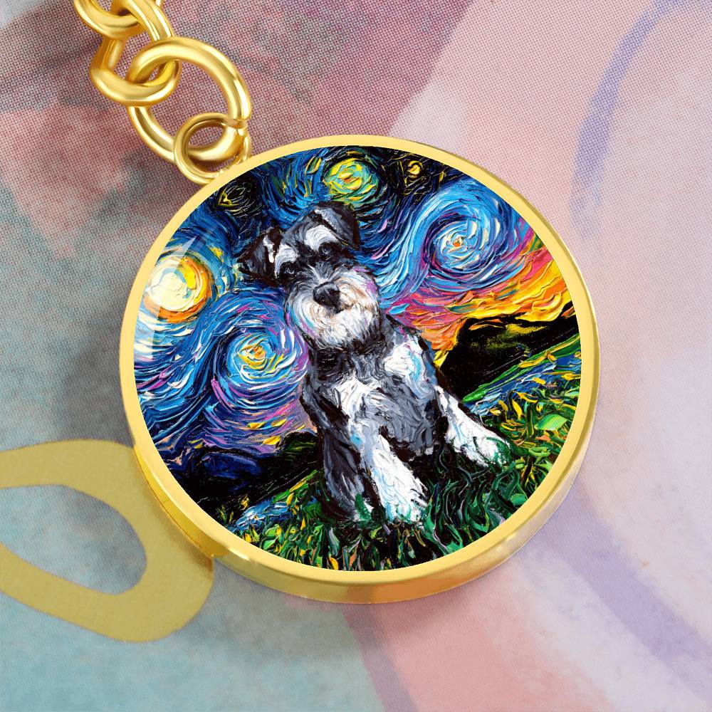 Schnauzer Starry Night Round Keychain