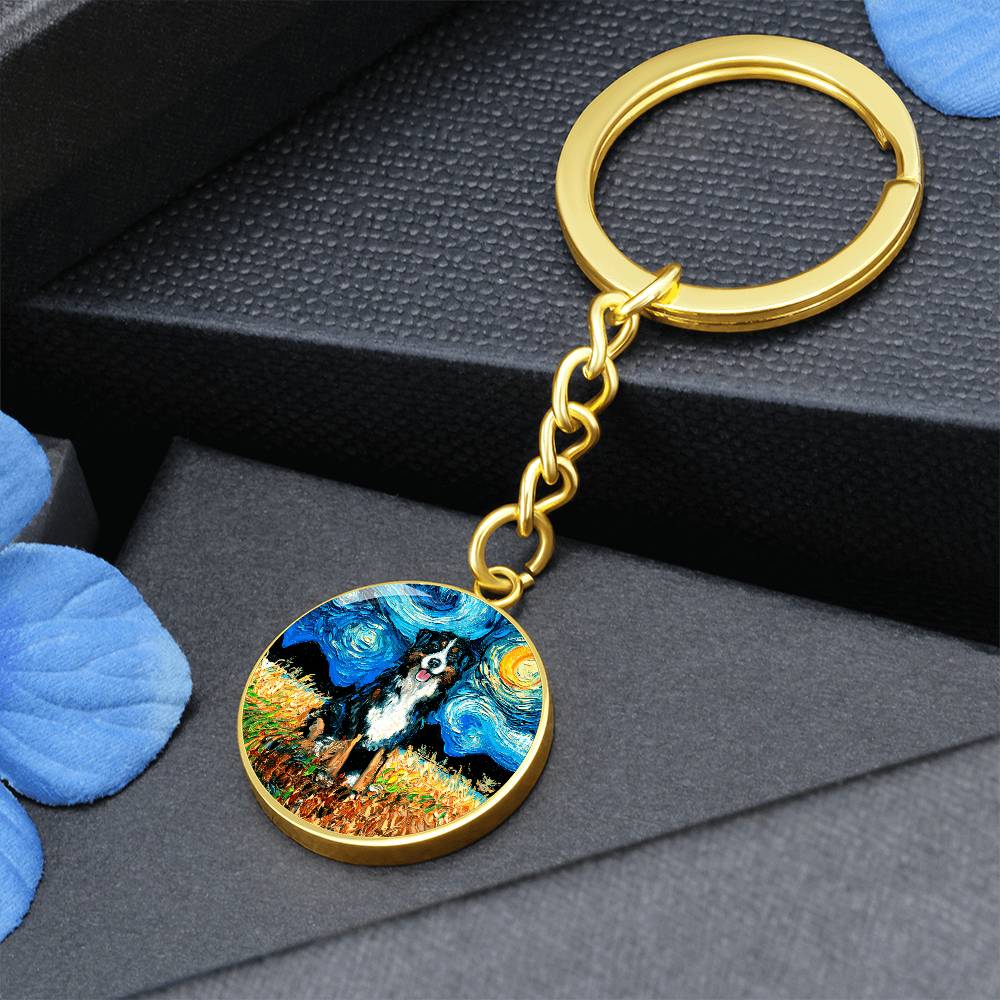 Bernese Mountain Dog Starry Night Round Keychain