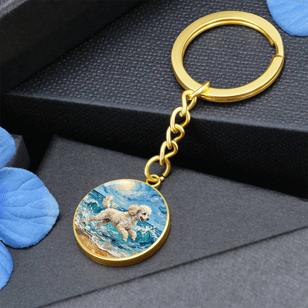 Beach Day - White Toy Poodle Round Keychain