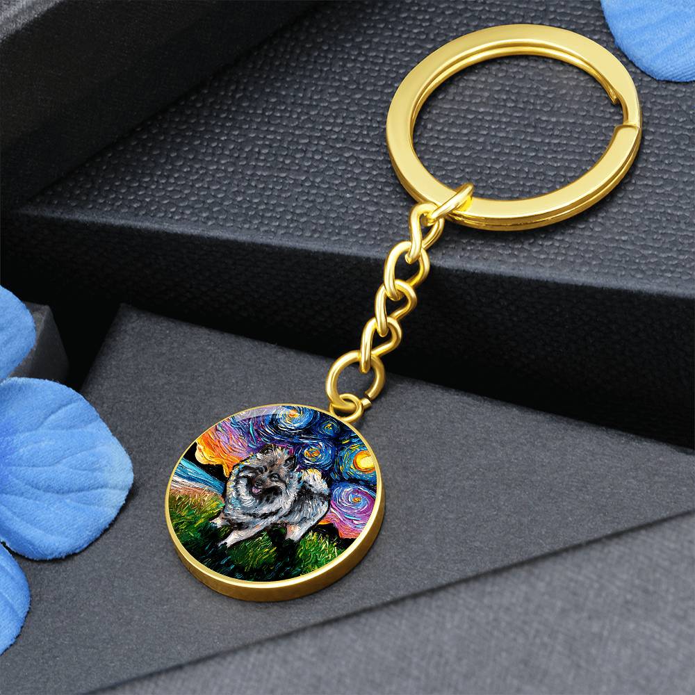 Keeshond Starry Night Round Keychain