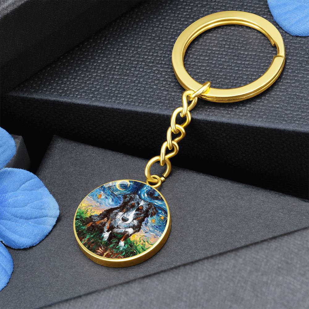 Australian Shepherd Starry Night Round Keychain