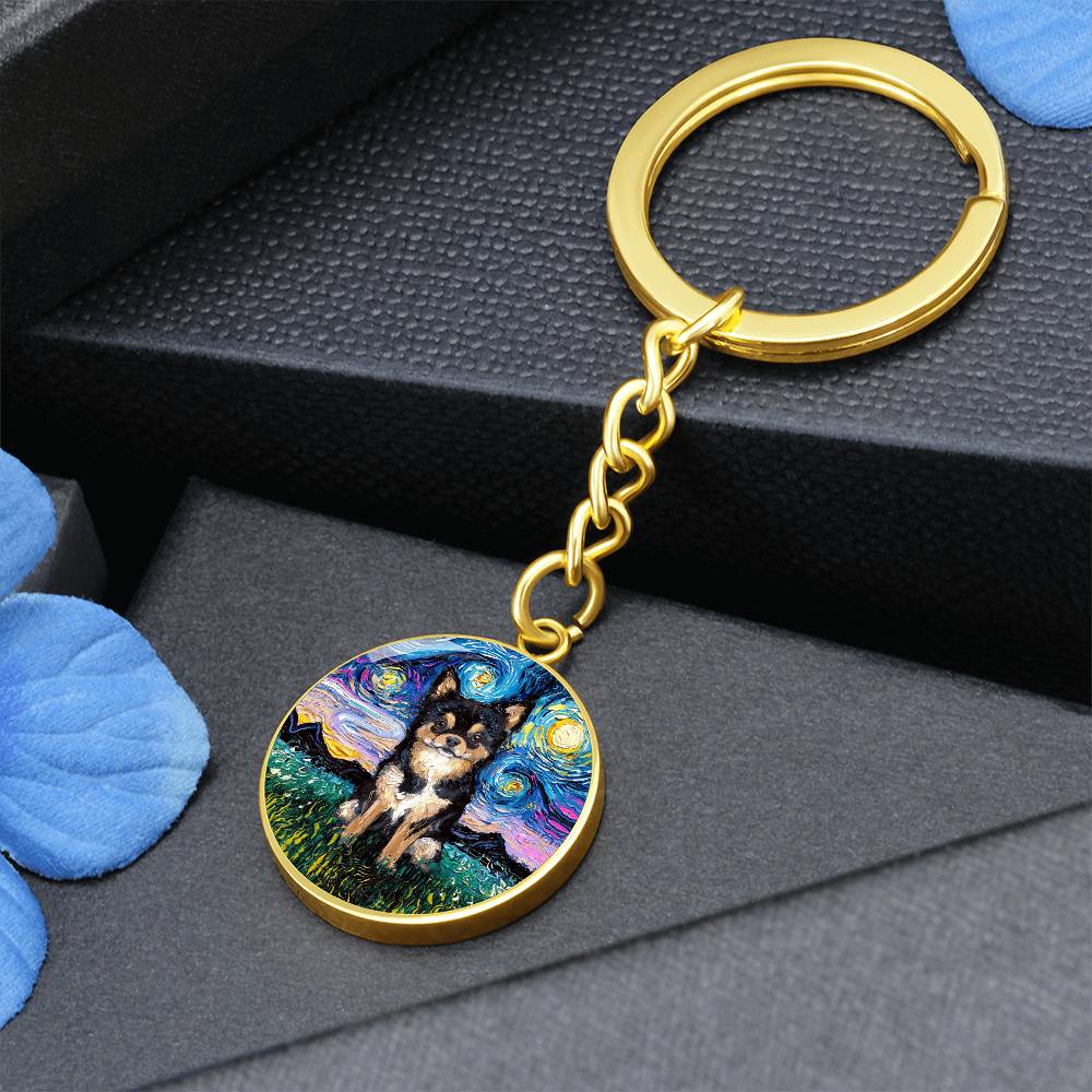 Black and Tan Chihuahua Starry Night Round Keychain