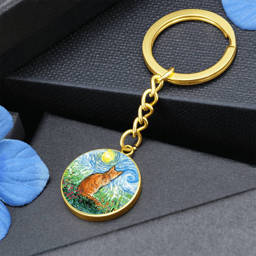 Orange Tabby Cat Spring Round Keychain