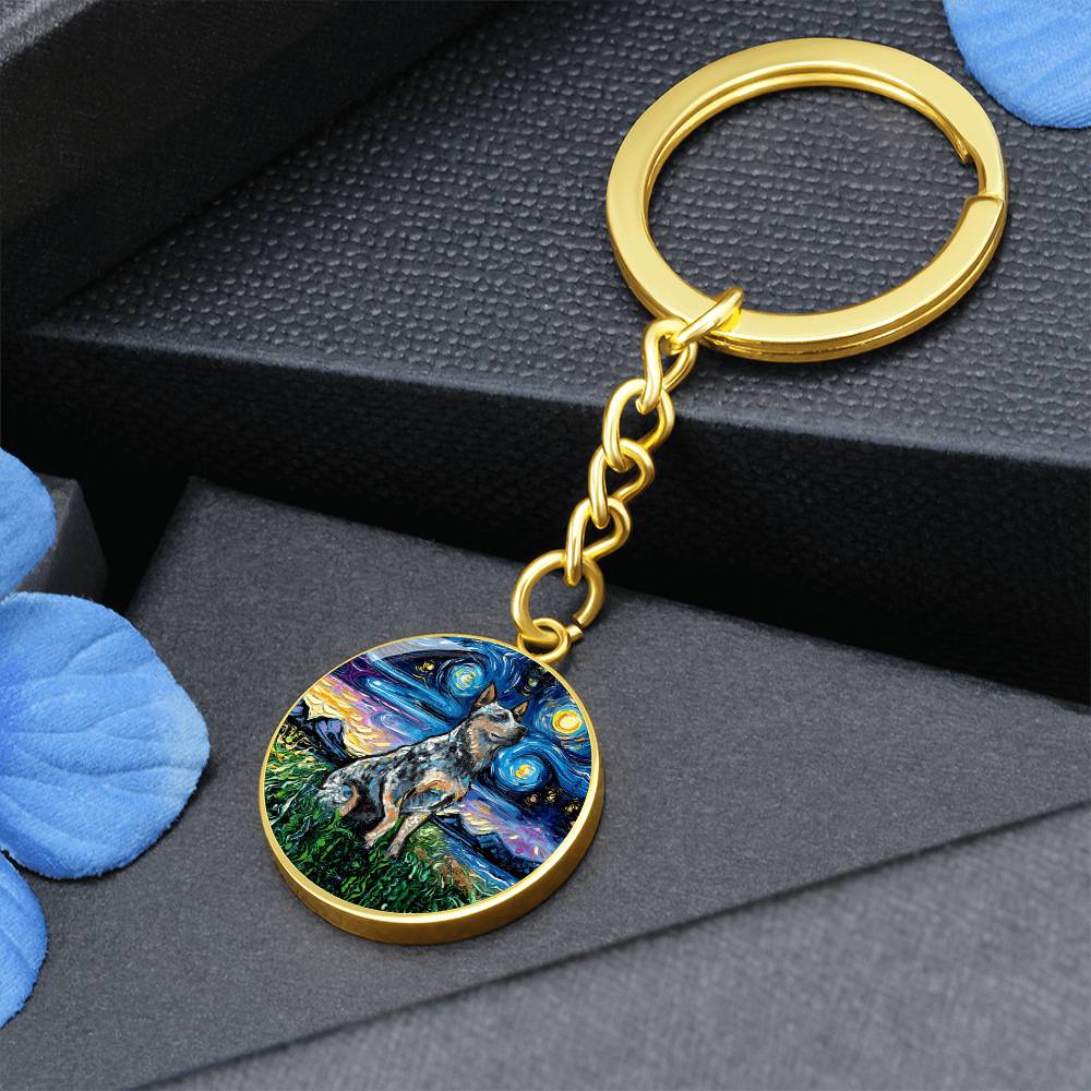 Blue Heeler Starry Night Round Keychain