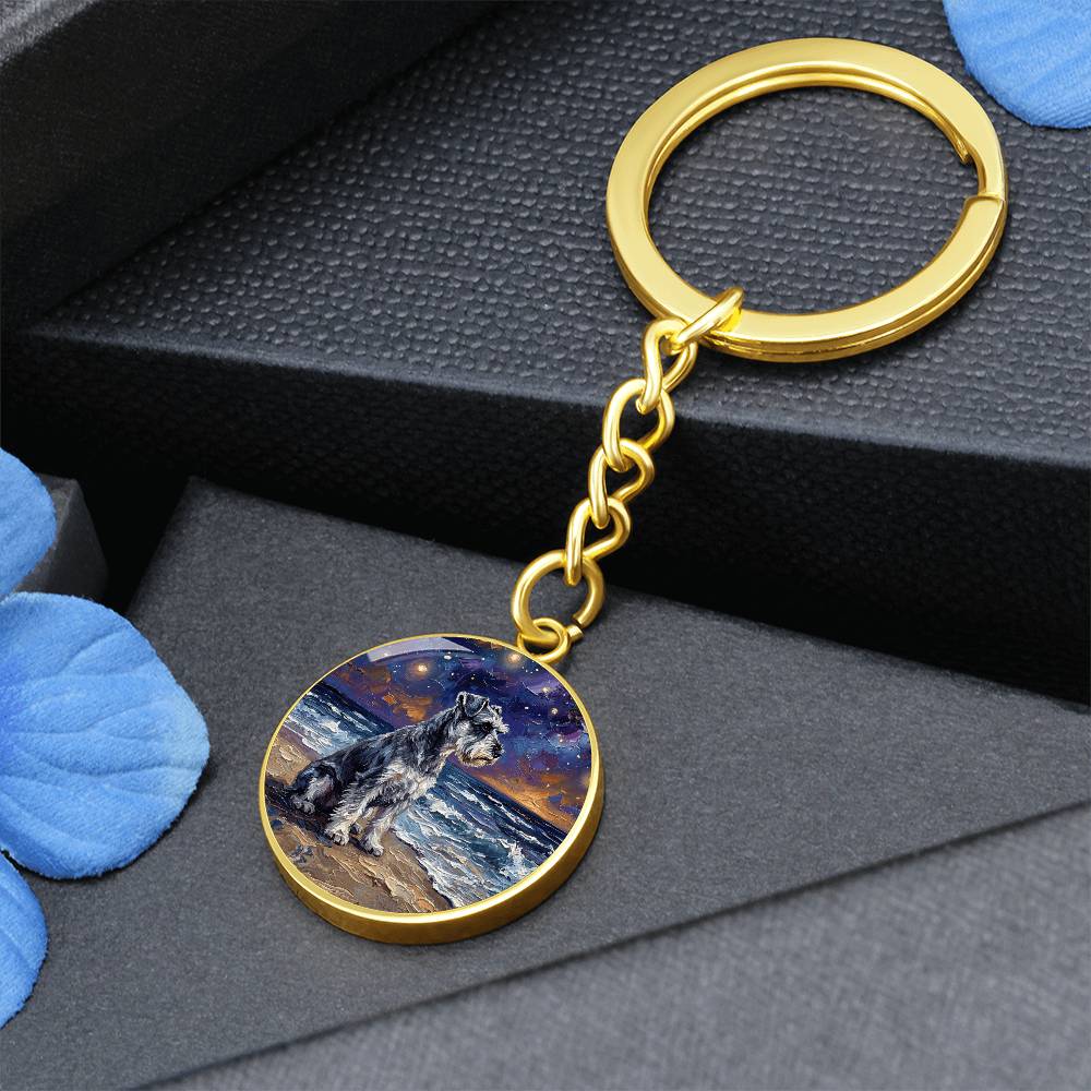 Beach Night - Schnauzer Round Keychain