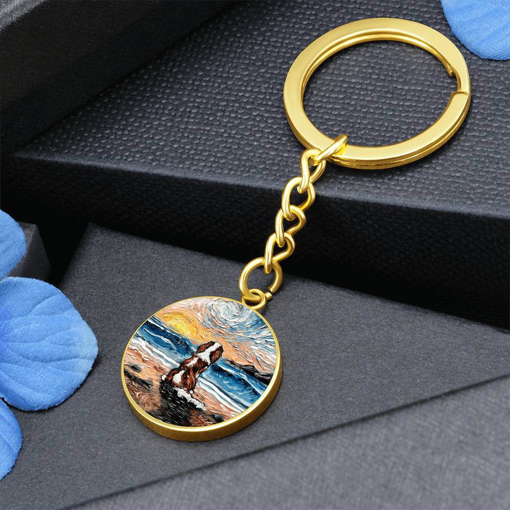 Beach Days - Blenheim Spaniel Round Keychain