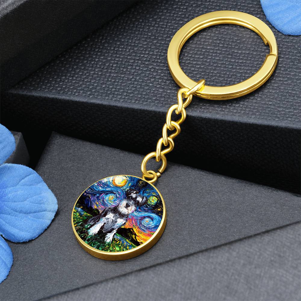 Schnauzer Starry Night Round Keychain