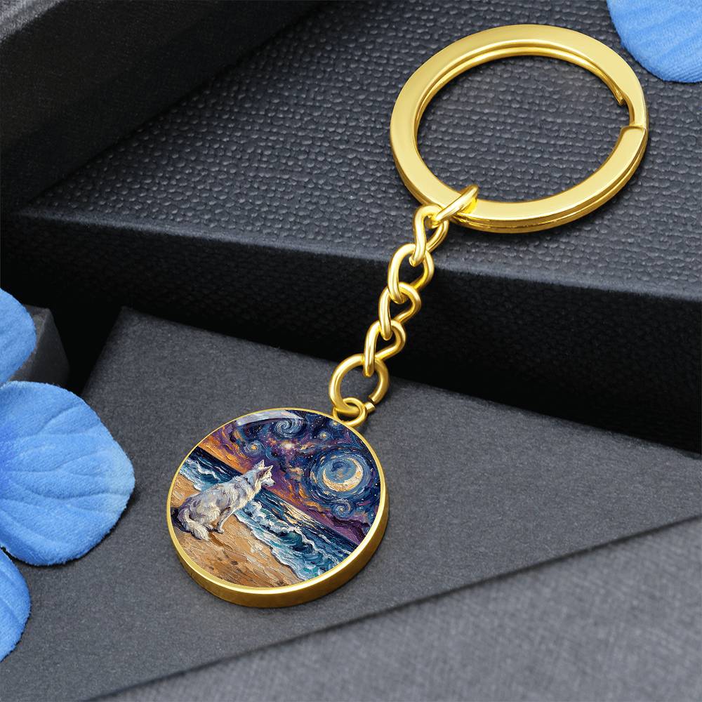 Beach Night - Isabella Husky Round Keychain