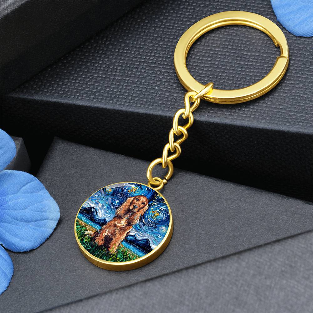 Red Cocker Spaniel Starry Night Round Keychain