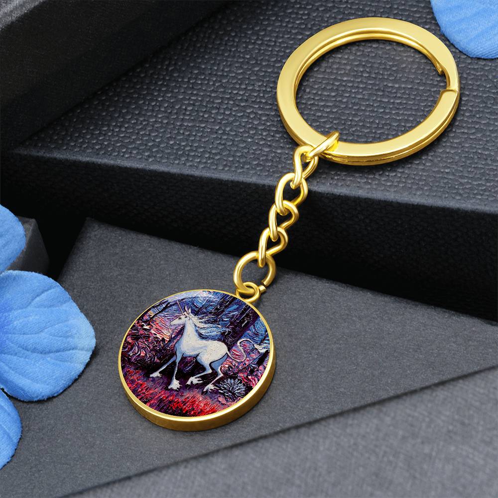 Unicorn Running Round Keychain