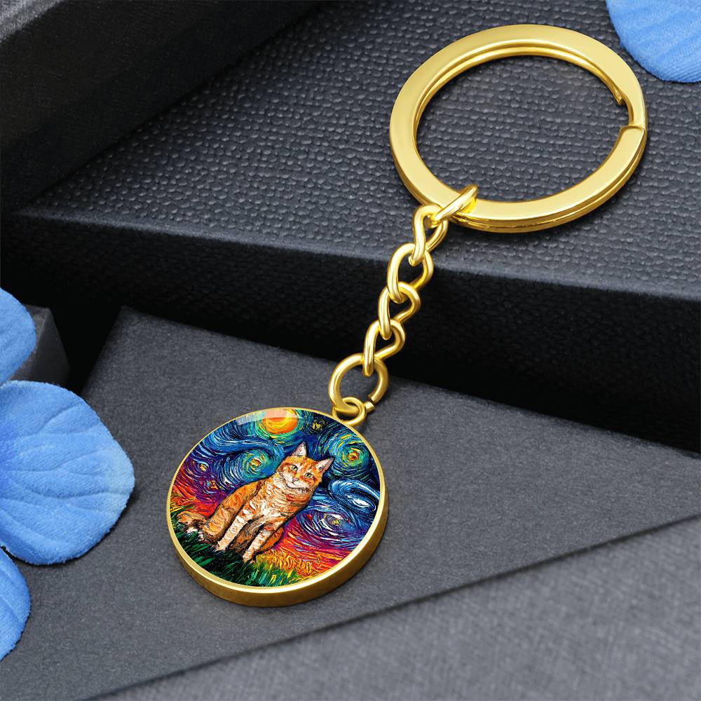 Orange Tabby Starry Night Round Keychain
