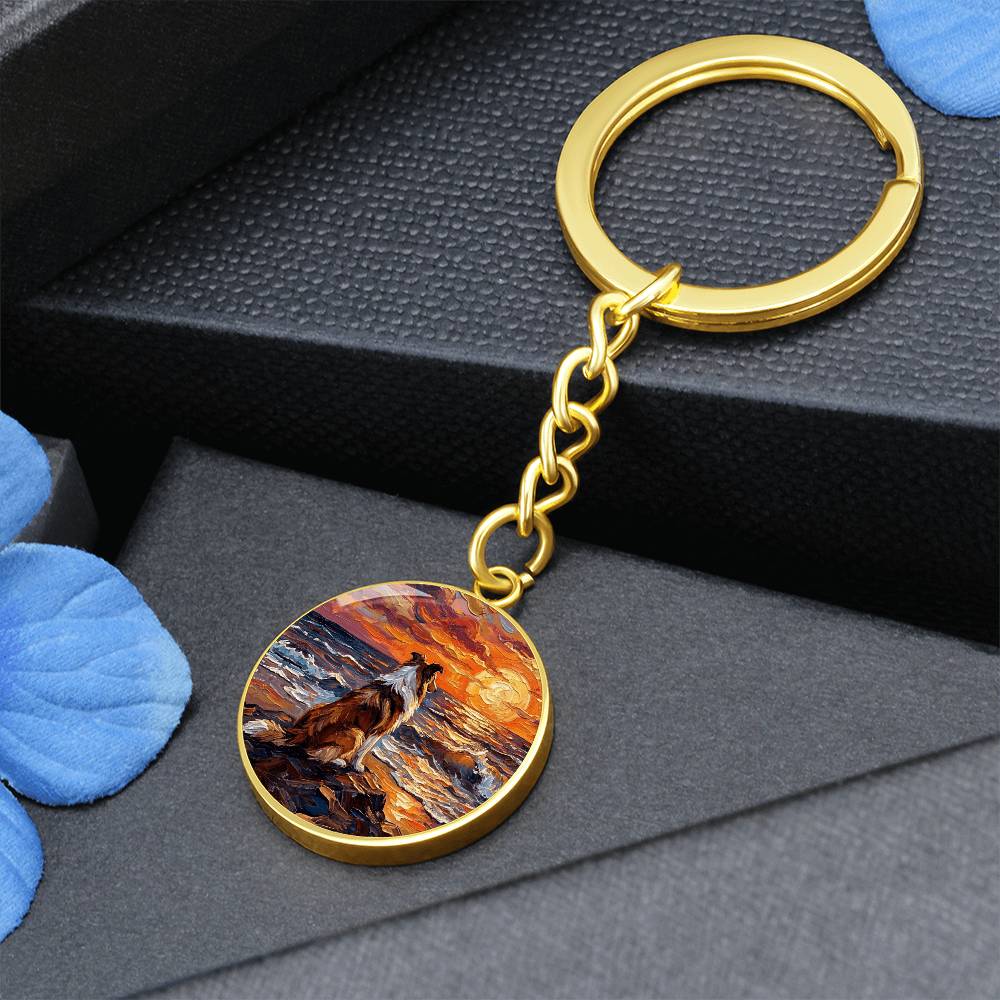 Beach Night - Collie Round Keychain