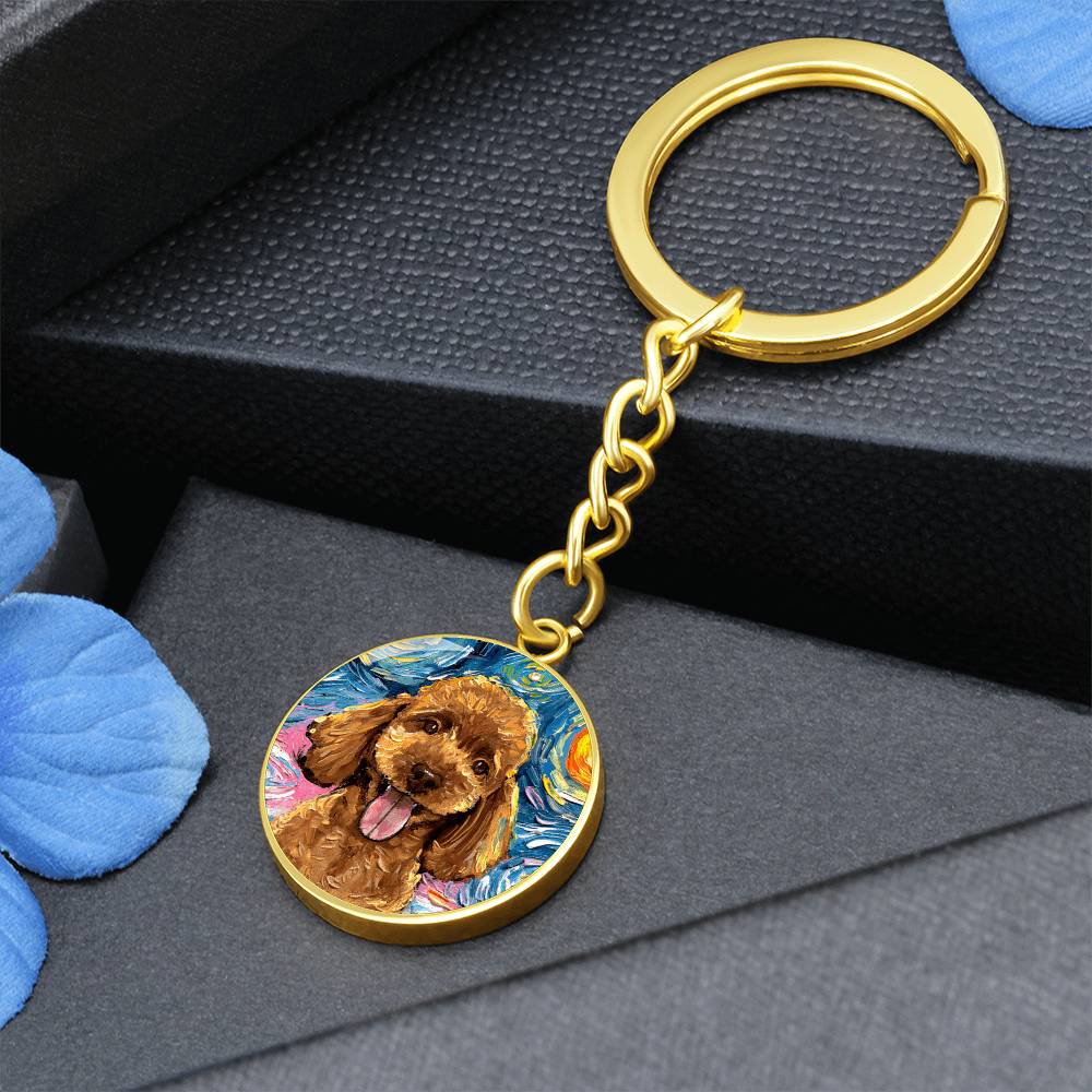 Apricot Poodle Portrait Starry Night Round Keychain