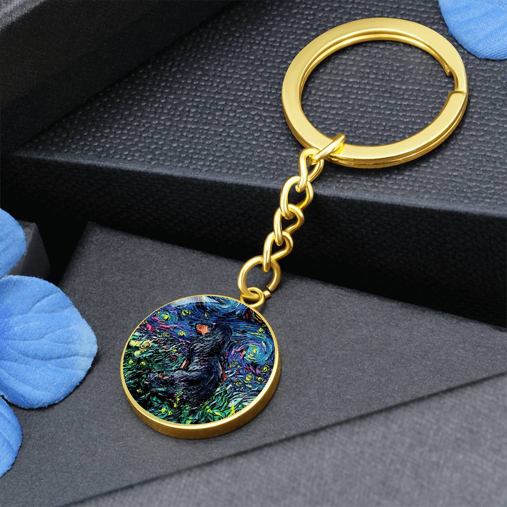 Black and Tan Long Hair Dachshund Round Keychain