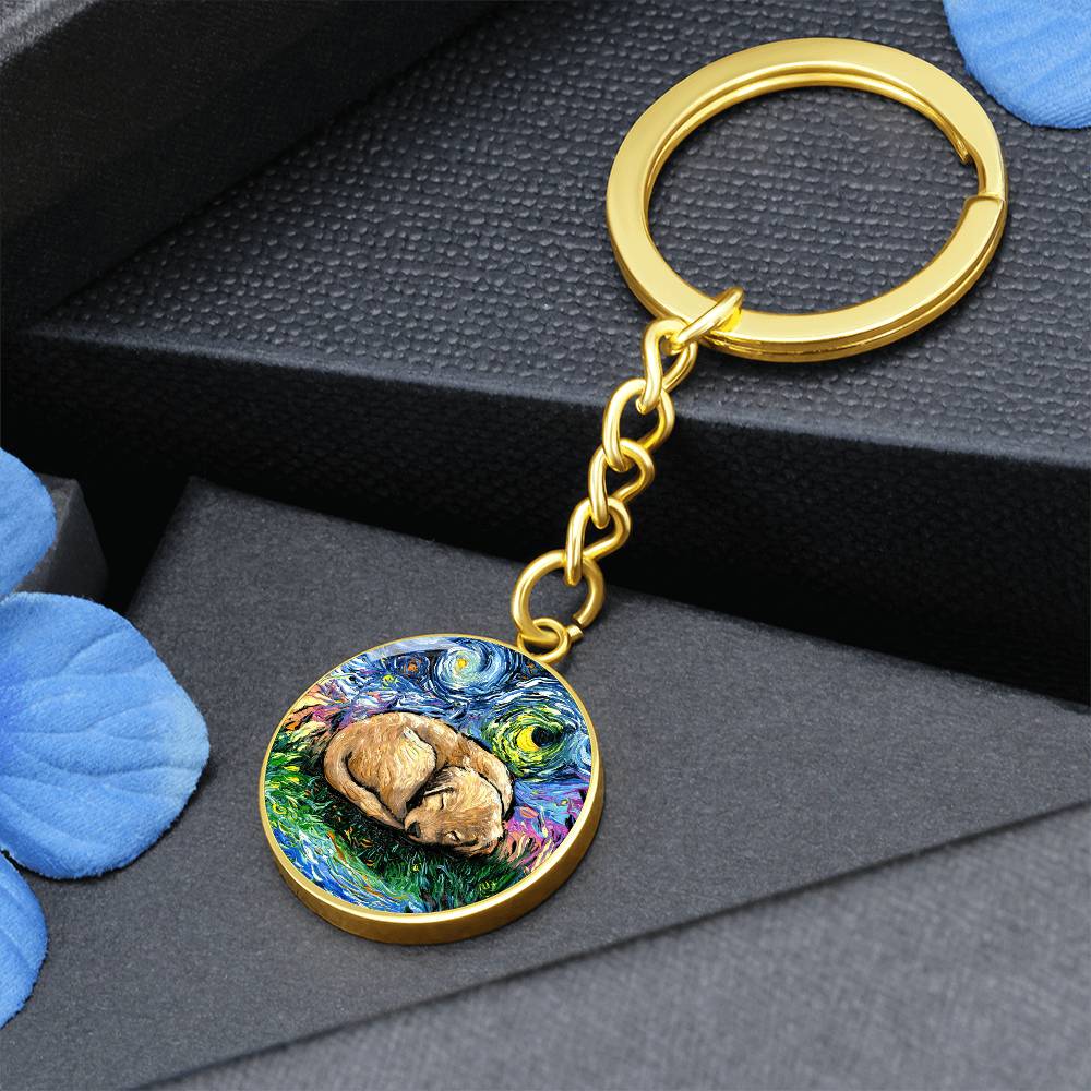 Sleepy Golden Retreiver Pup Round Keychain