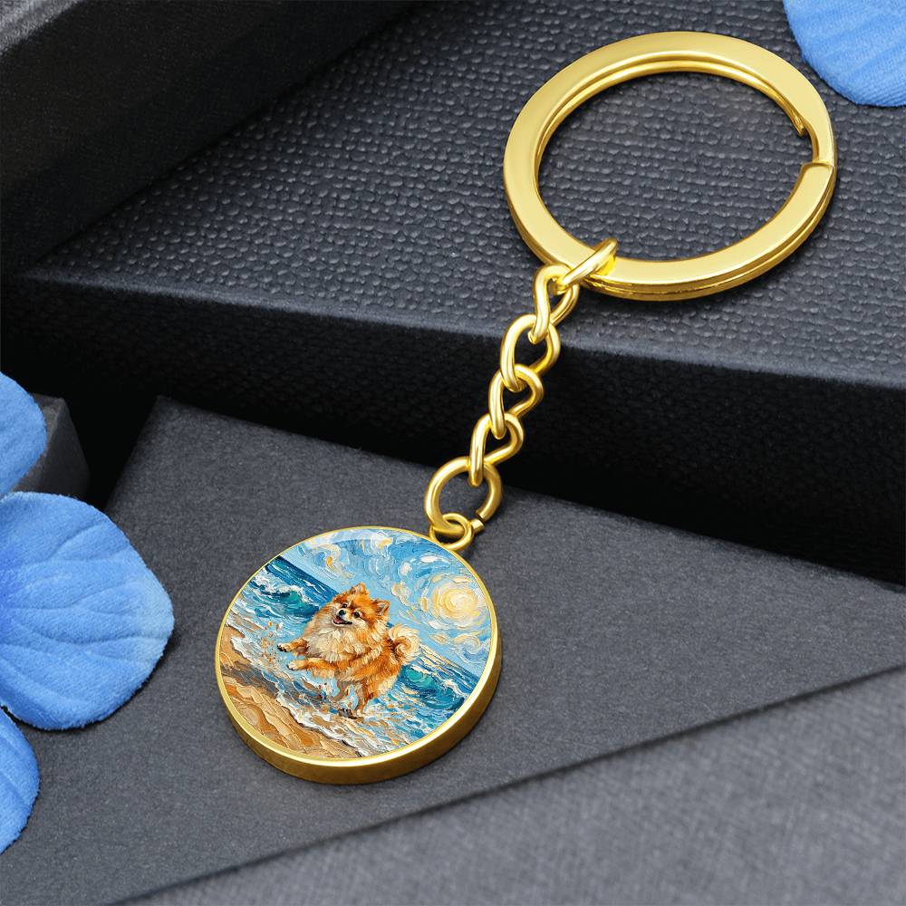 Beach Day - Pomeranian Round Keychain