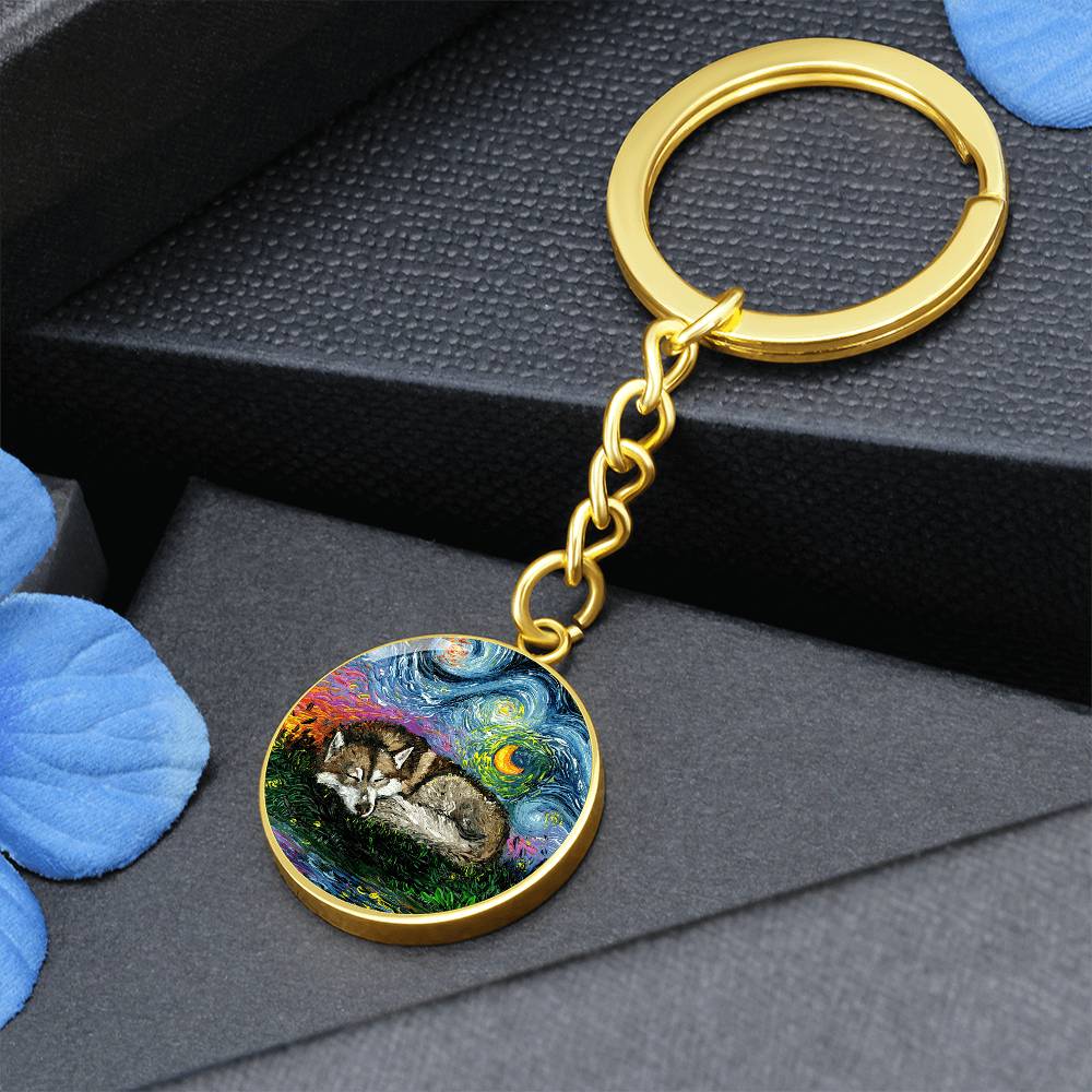 Sleeping Red Husky Round Keychain