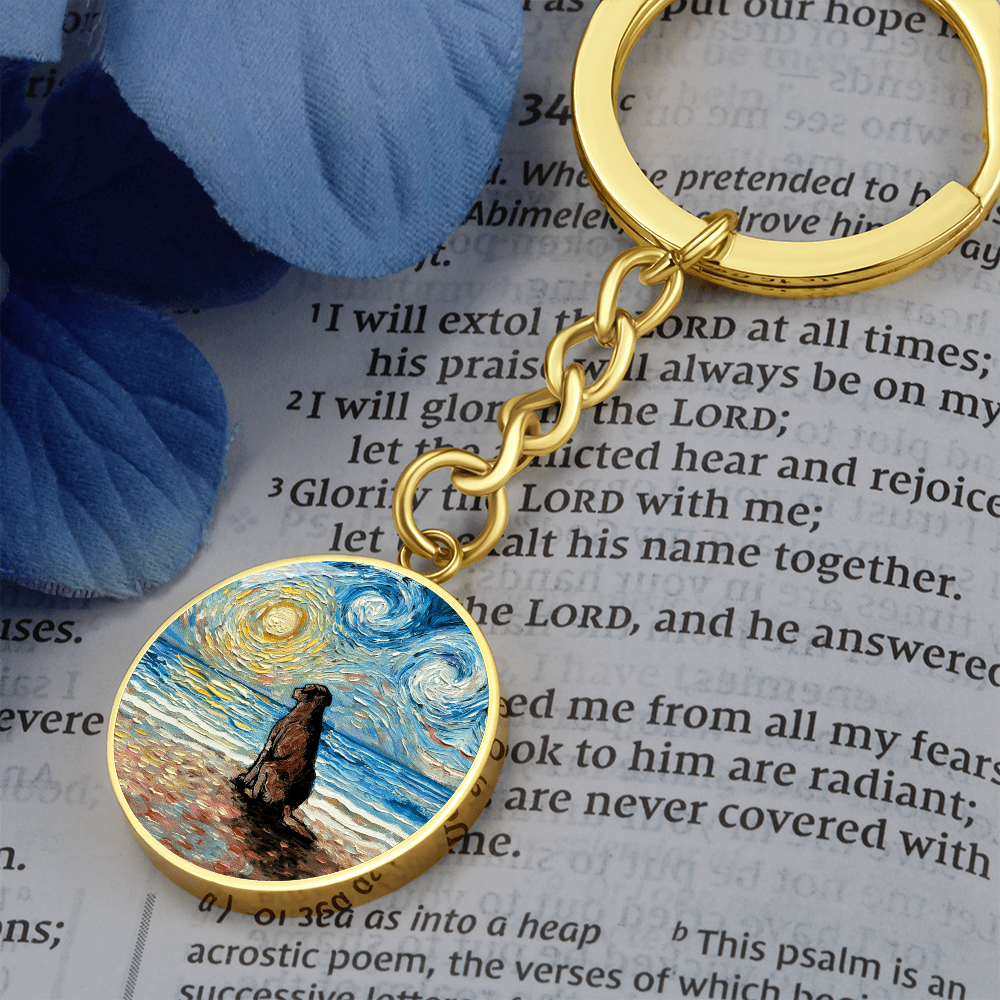 Beach Days - Chocolate Labrador Starry Night Round Keychain