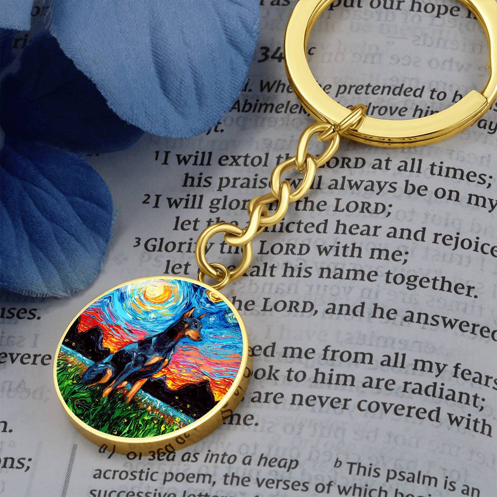 Doberman Pinscher Starry Night Round Keychain