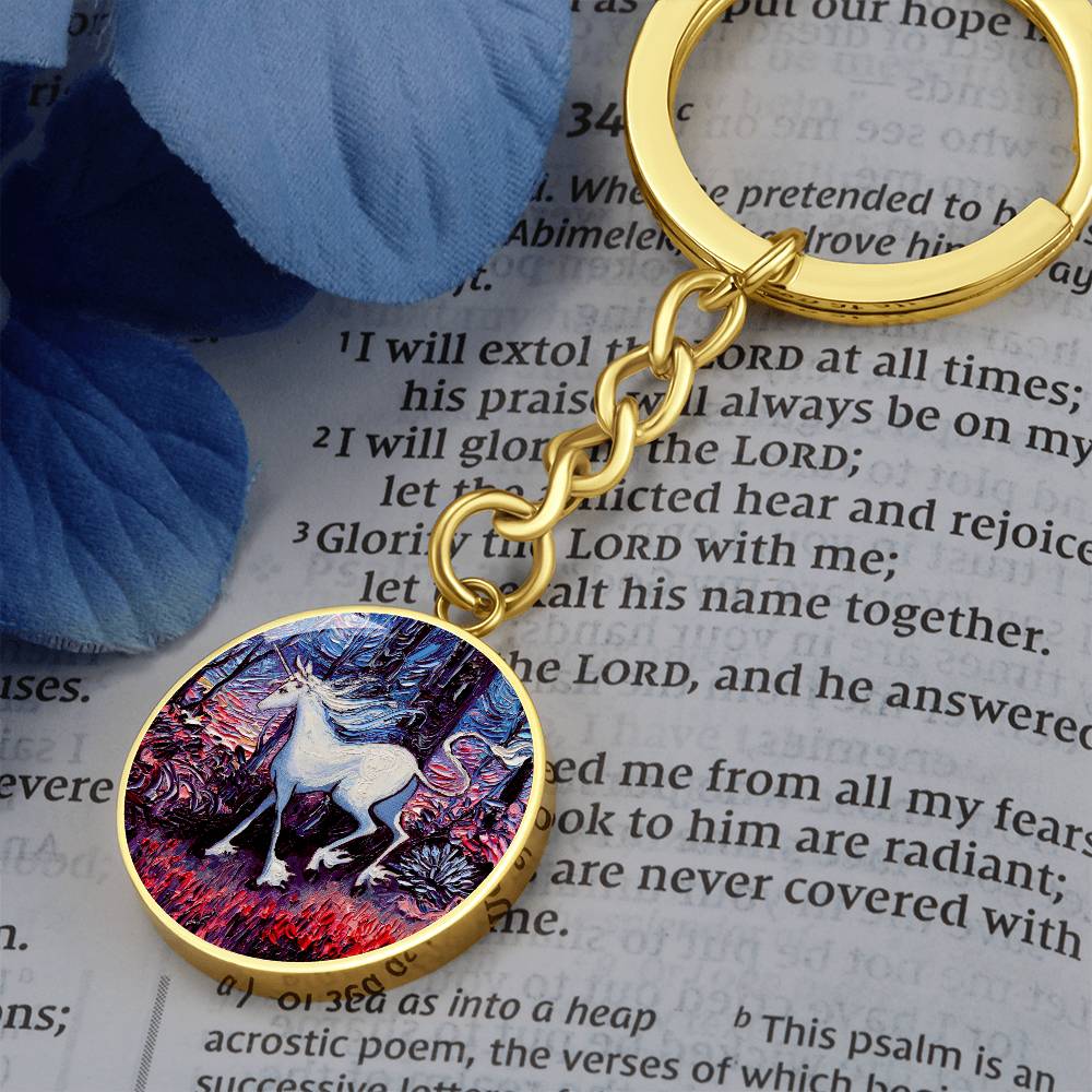 Unicorn Running Round Keychain