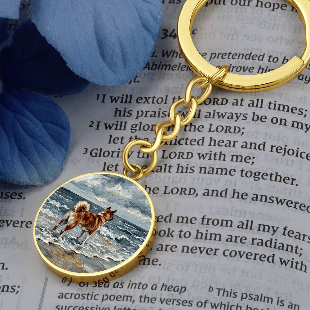 Beach Day - Akita Round Keychain