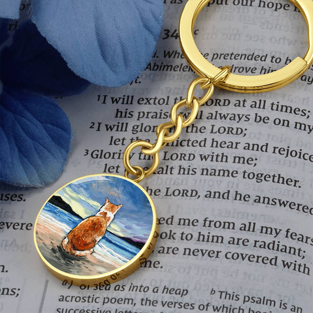 Beach Days - Orange and White Tabby Round Keychain