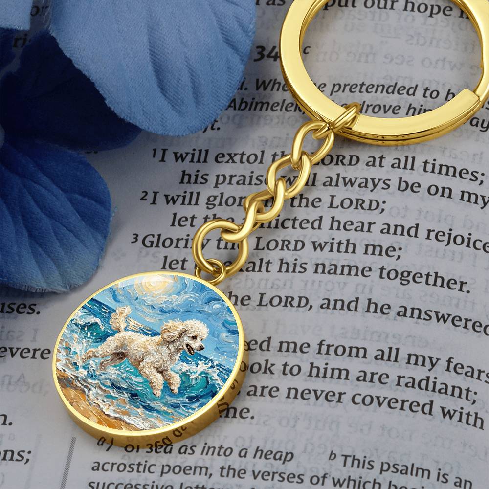 Beach Day - White Toy Poodle Round Keychain