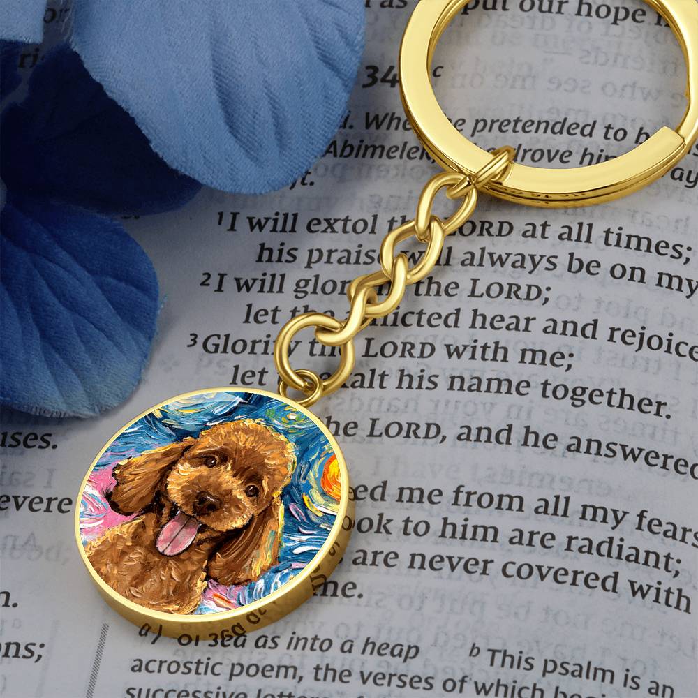 Apricot Poodle Portrait Starry Night Round Keychain