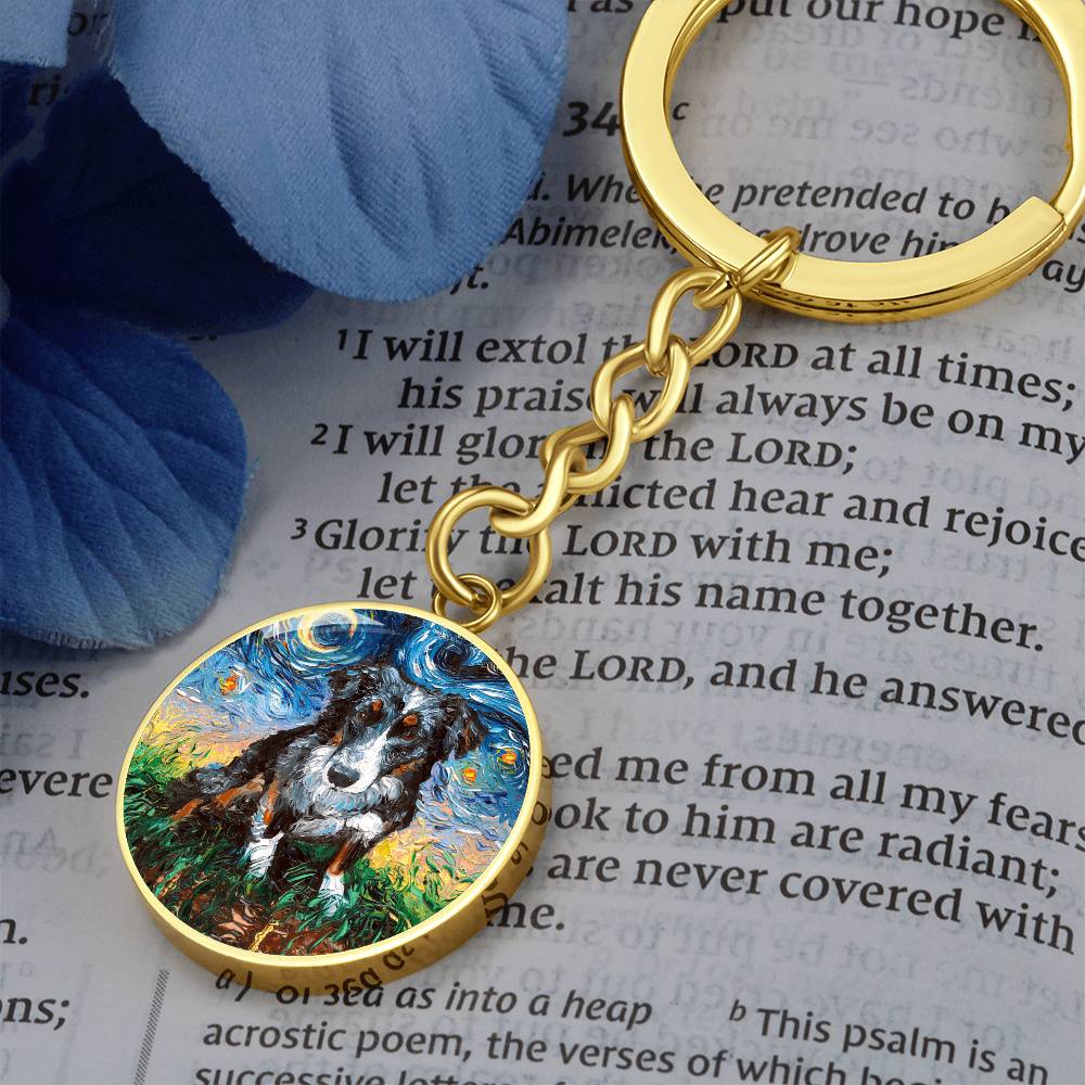 Australian Shepherd Starry Night Round Keychain