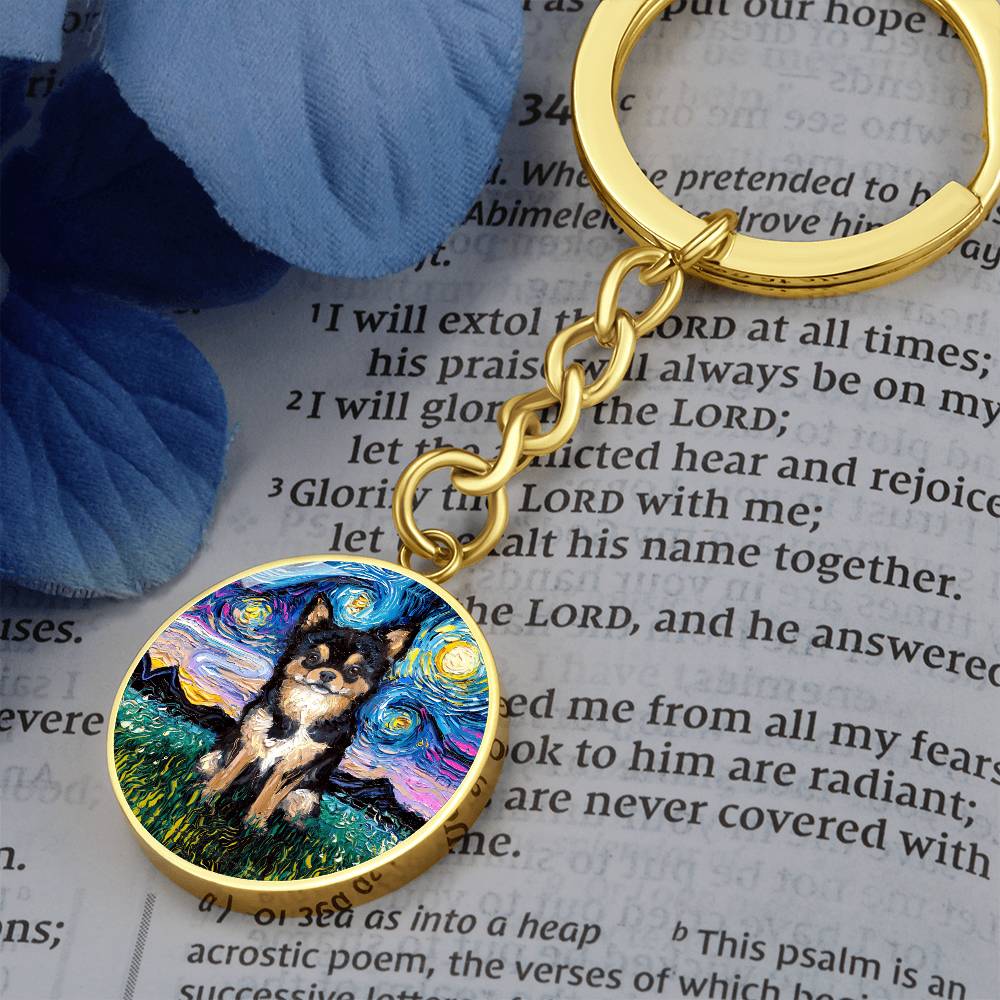 Black and Tan Chihuahua Starry Night Round Keychain