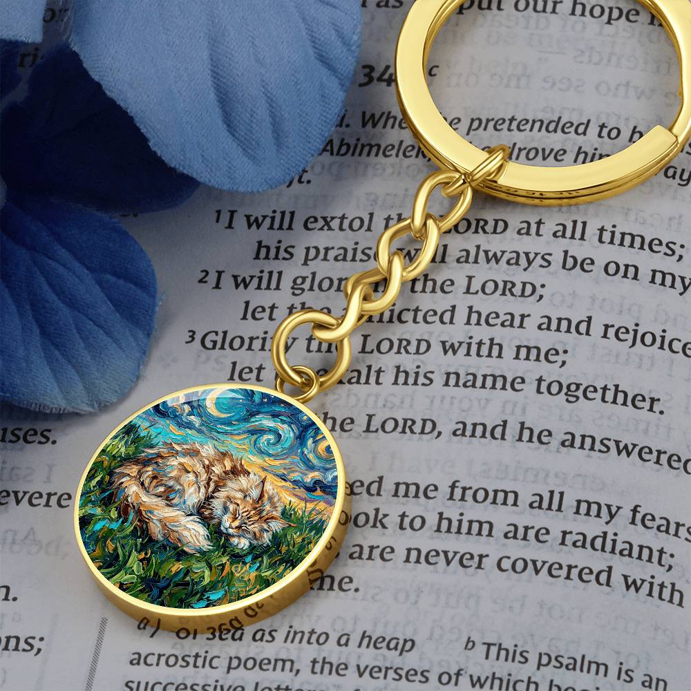 Sleepy Maine Coon Night Round Keychain